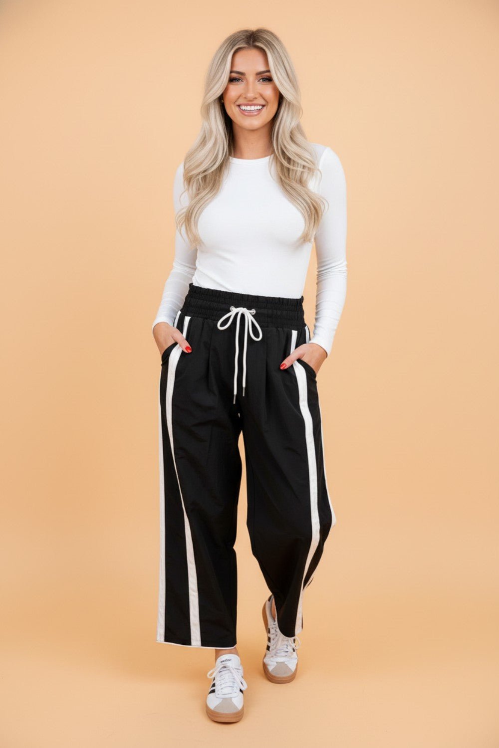 Stripe Smocked Waist Drawstring Cropped Pants - Rooted & Reckless Co.