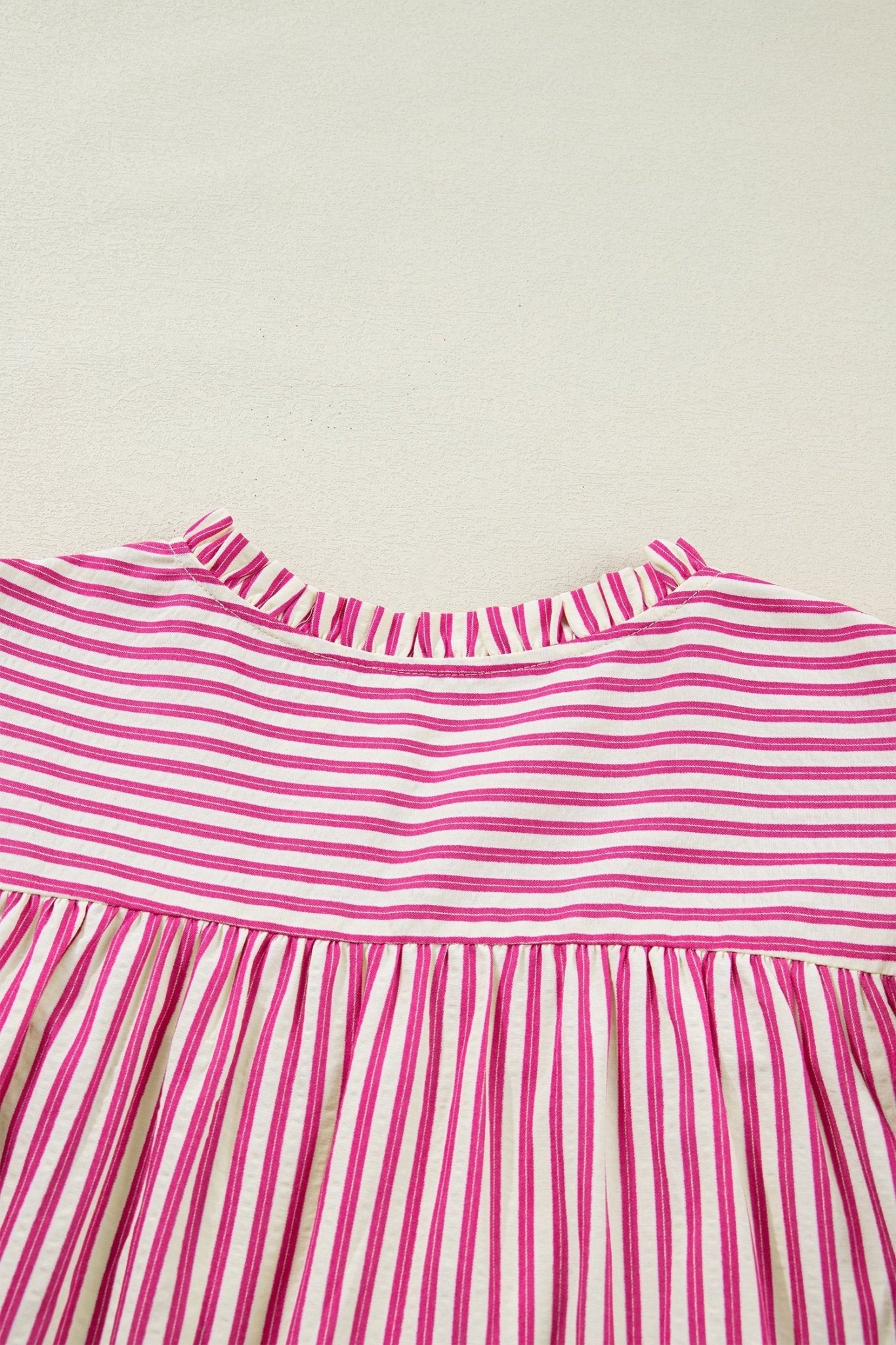 Stripe Smocked Yoke Short Sleeve Ruffle Blouse - Rooted & Reckless Co.