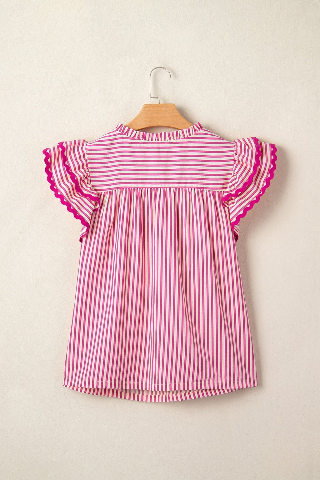 Stripe Smocked Yoke Short Sleeve Ruffle Blouse - Rooted & Reckless Co.