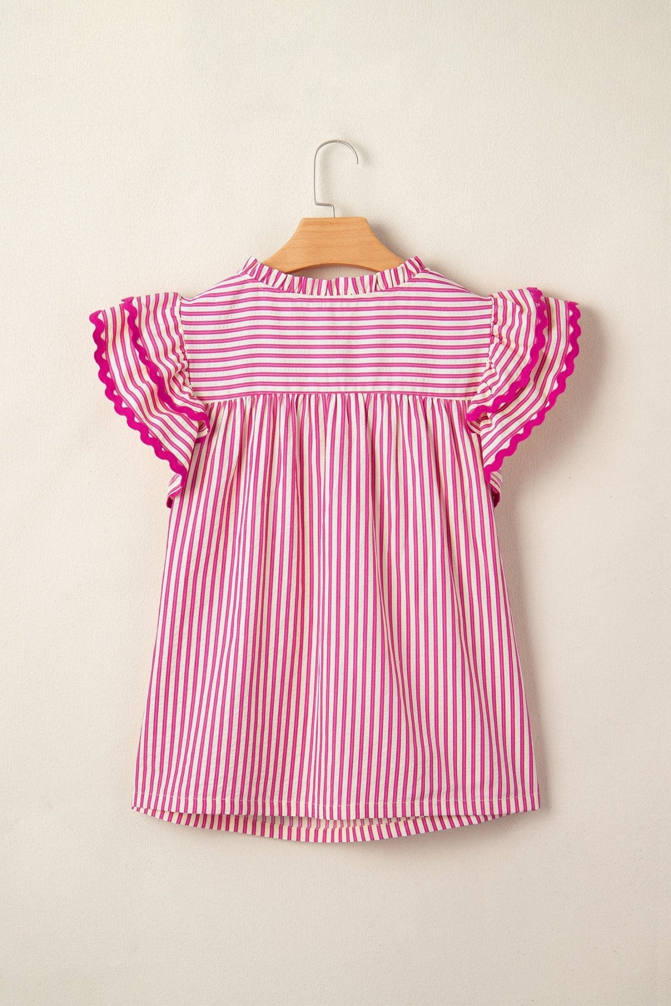 Stripe Smocked Yoke Short Sleeve Ruffle Blouse - Rooted & Reckless Co.