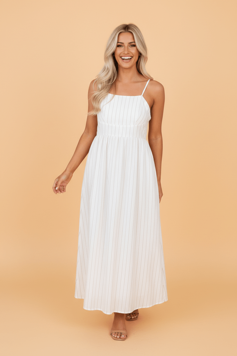 Stripe Spaghetti Strap Pocketed High Waist Maxi Dress - Rooted & Reckless Co.