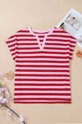 Stripe Split V-Neck Short Sleeve T-Shirt - Rooted & Reckless Co.