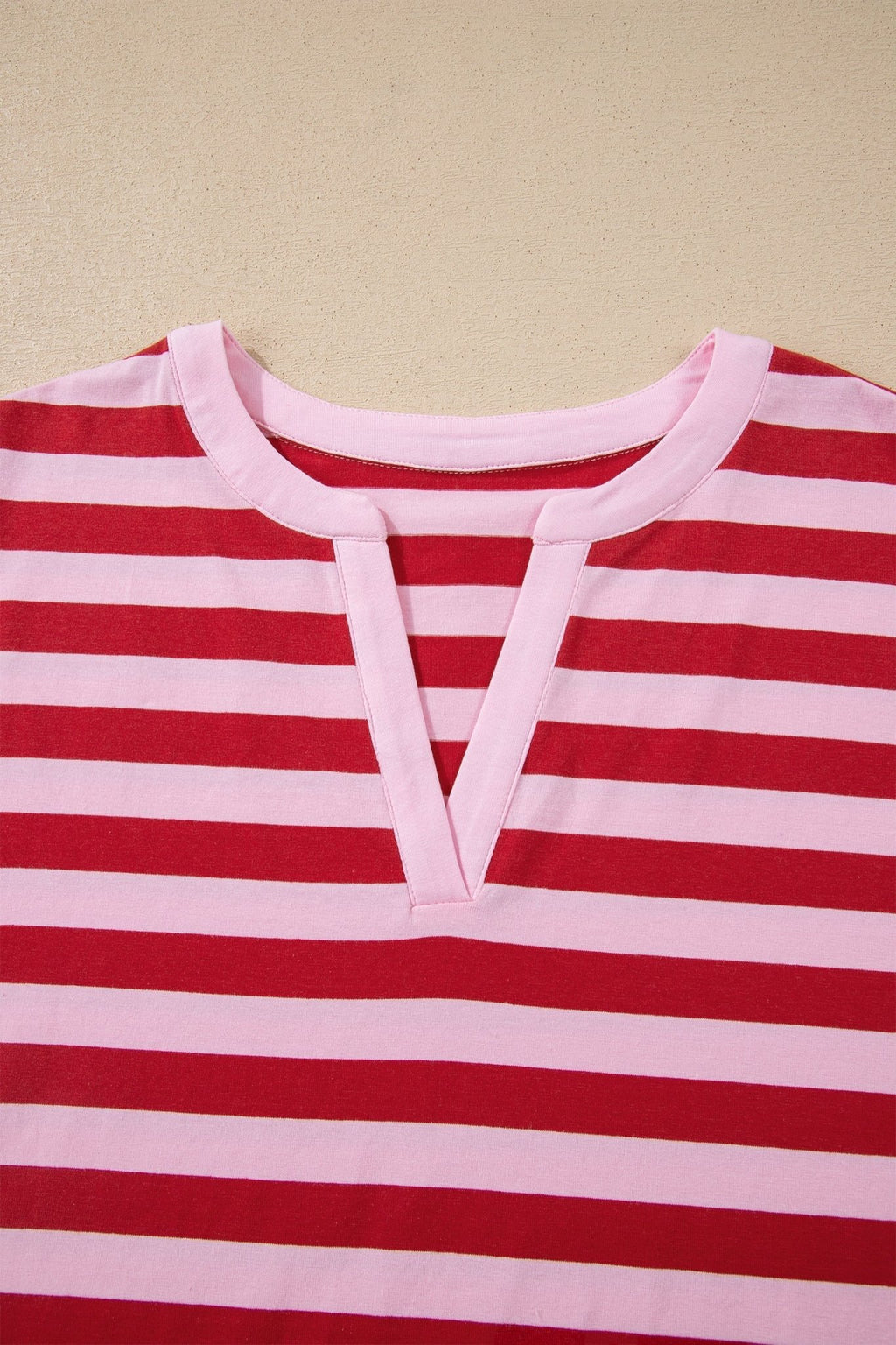 Stripe Split V-Neck Short Sleeve T-Shirt - Rooted & Reckless Co.