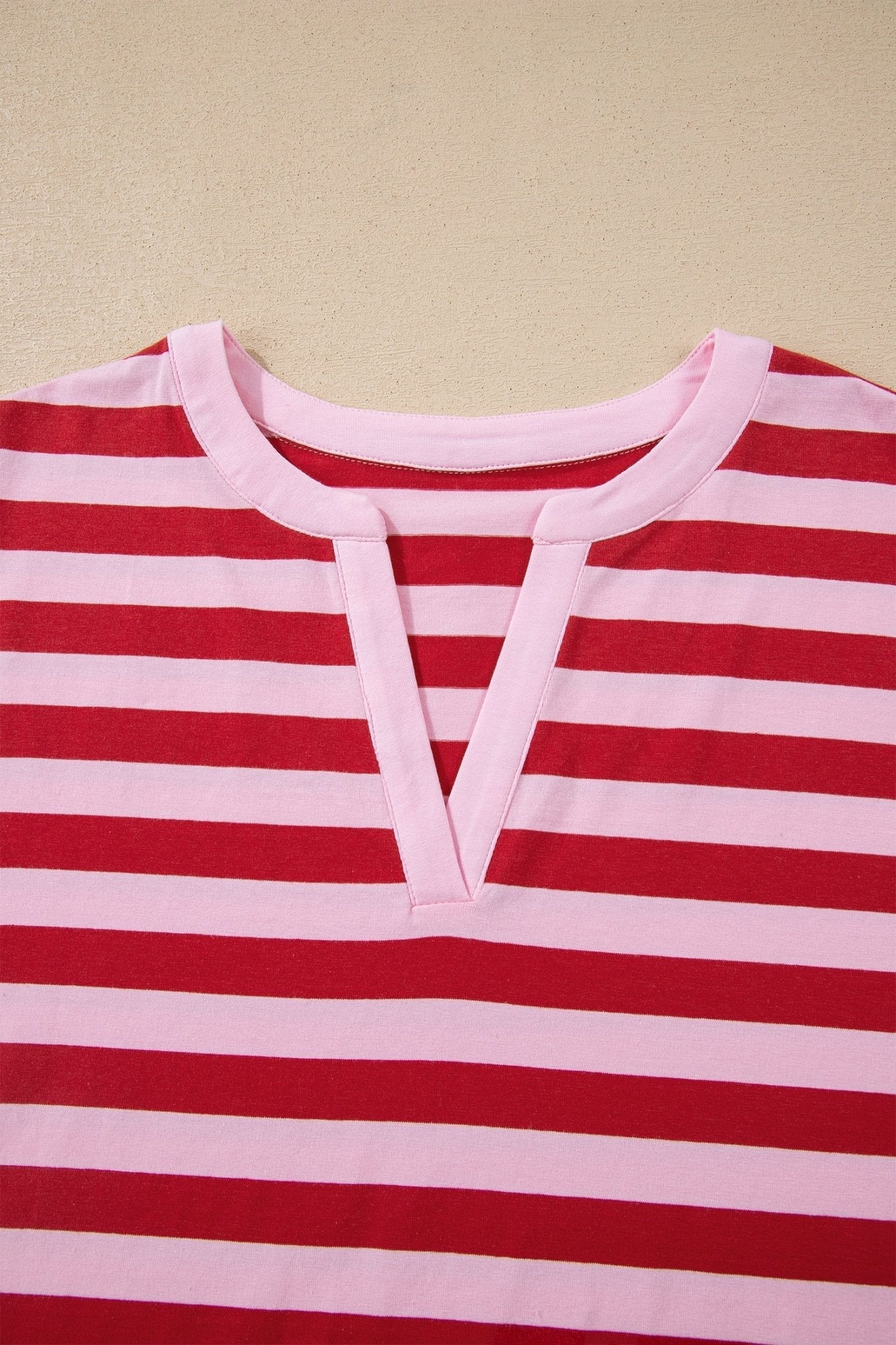 Stripe Split V-Neck Short Sleeve T-Shirt - Rooted & Reckless Co.