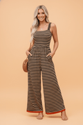 Stripe Square Neck Shirred Wide Leg Jumpsuit - Rooted & Reckless Co.