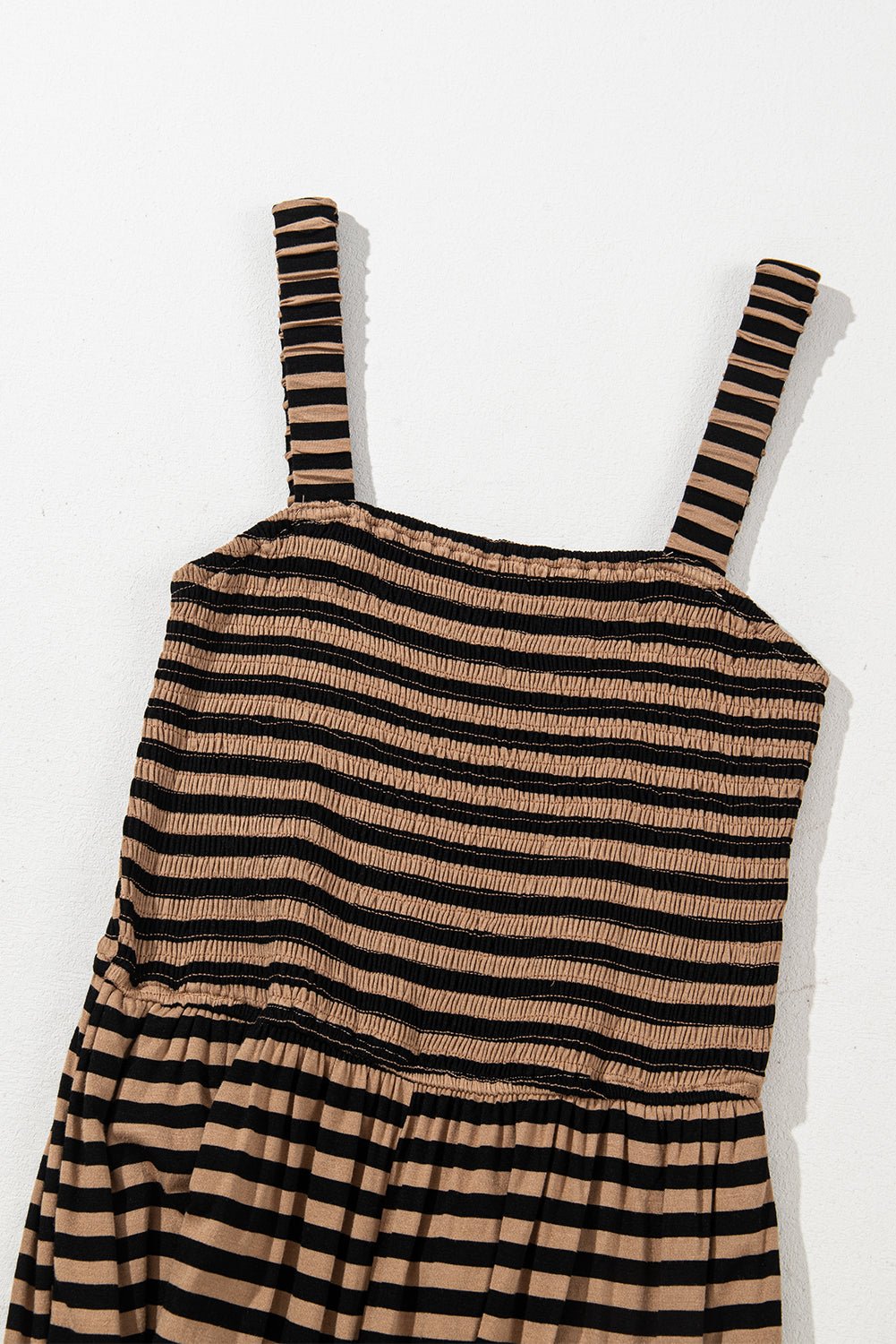 Stripe Square Neck Shirred Wide Leg Jumpsuit - Rooted & Reckless Co.