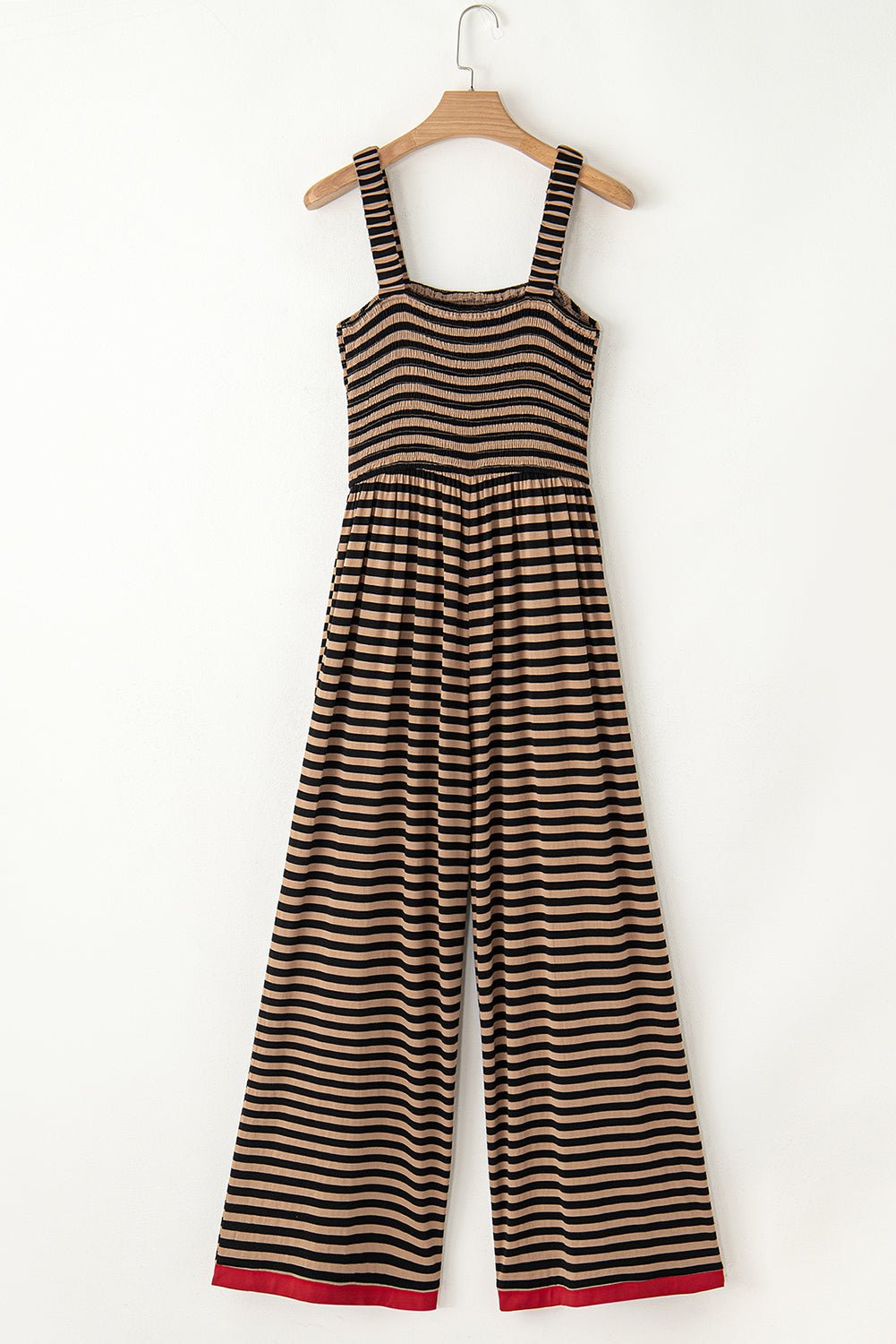 Stripe Square Neck Shirred Wide Leg Jumpsuit - Rooted & Reckless Co.