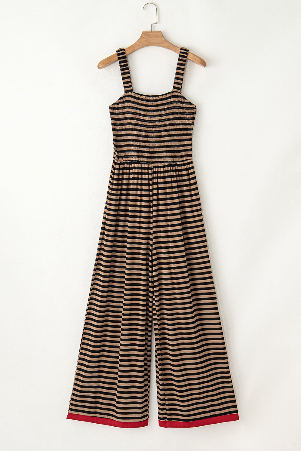 Stripe Square Neck Shirred Wide Leg Jumpsuit - Rooted & Reckless Co.