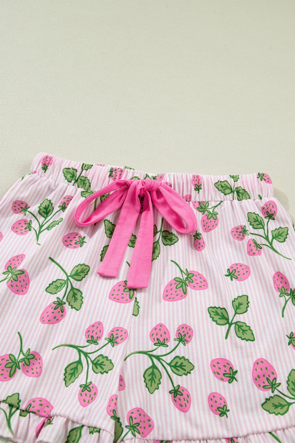 Stripe Strawberry Lapel Shirt & Drawstring Shorts Set - Rooted & Reckless Co.