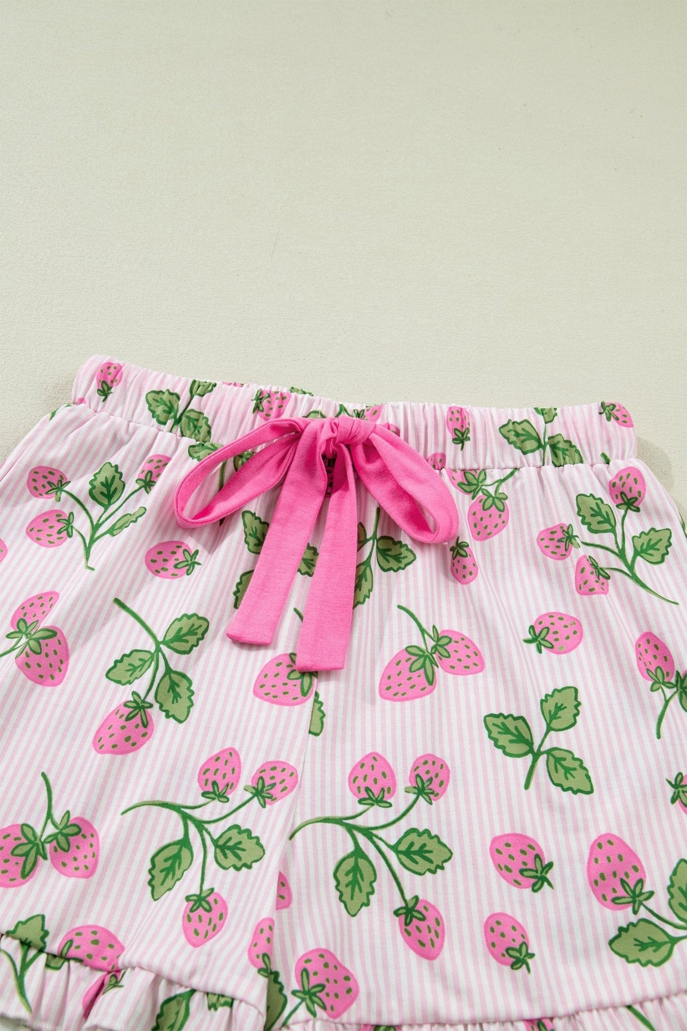 Stripe Strawberry Lapel Shirt & Drawstring Shorts Set - Rooted & Reckless Co.