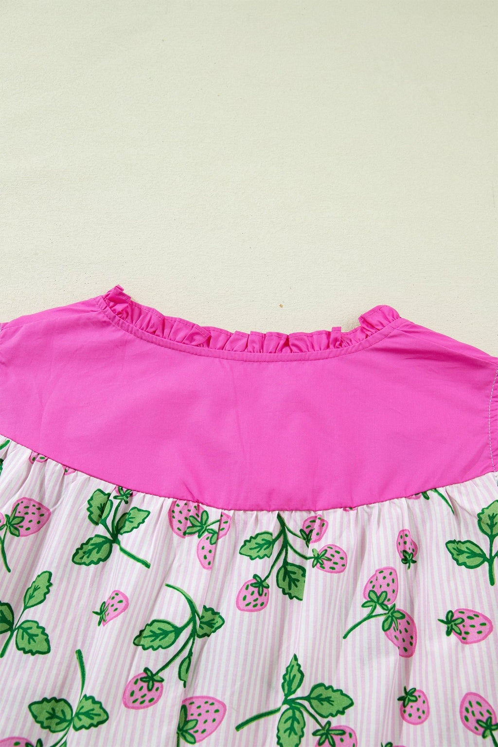 Stripe Strawberry Patchwork Flutter Sleeve V-Neck Blouse - Rooted & Reckless Co.