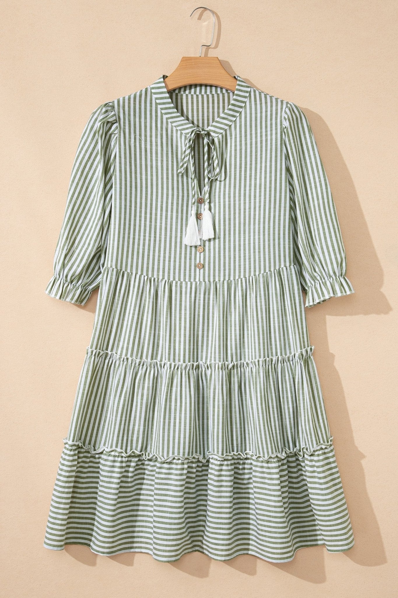 Stripe Tassel Tie-Neck Ruffle Tiered Dress - Rooted & Reckless Co.