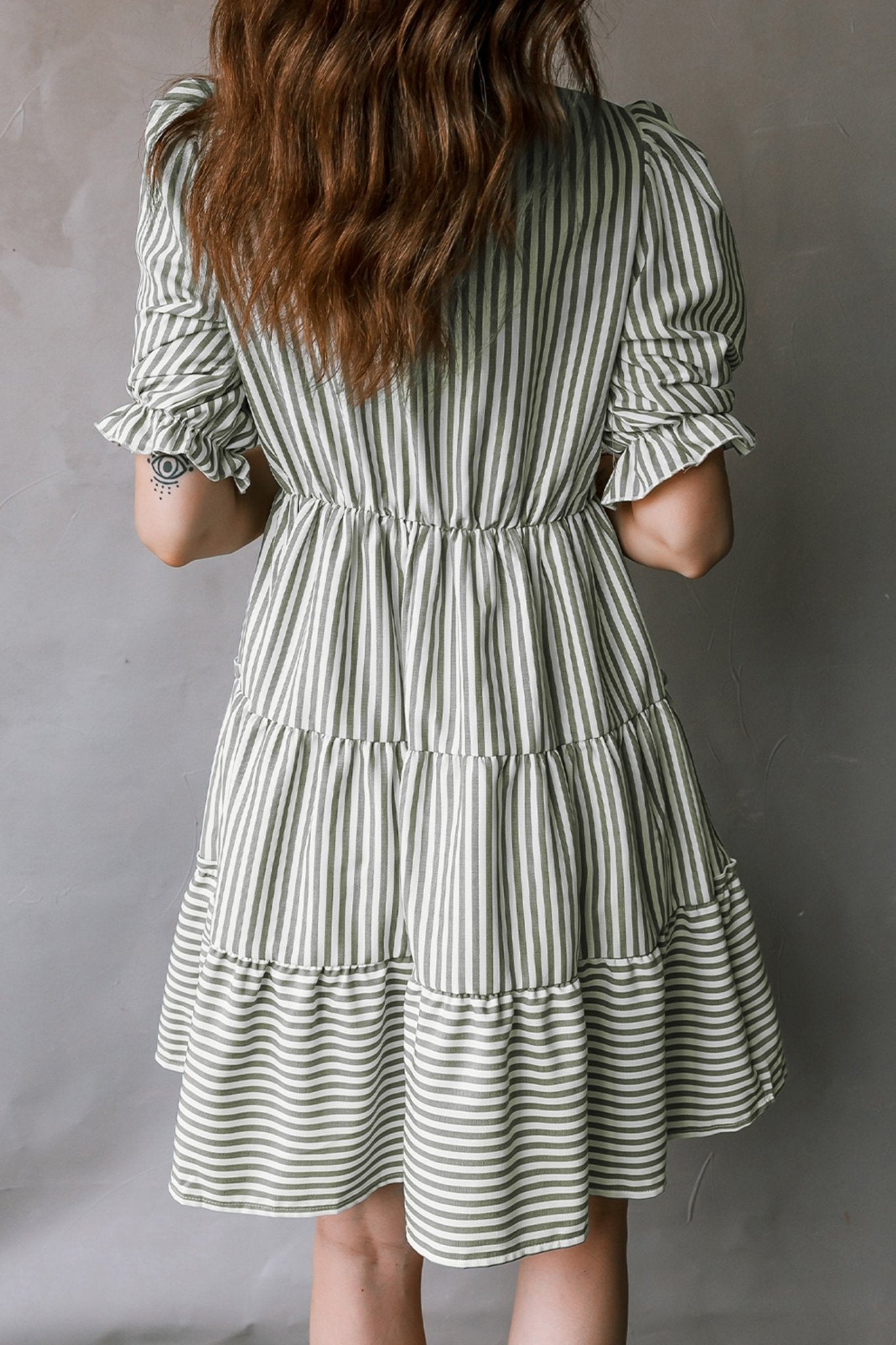 Stripe Tassel Tie-Neck Ruffle Tiered Dress - Rooted & Reckless Co.