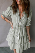 Stripe Tassel Tie-Neck Ruffle Tiered Dress - Rooted & Reckless Co.