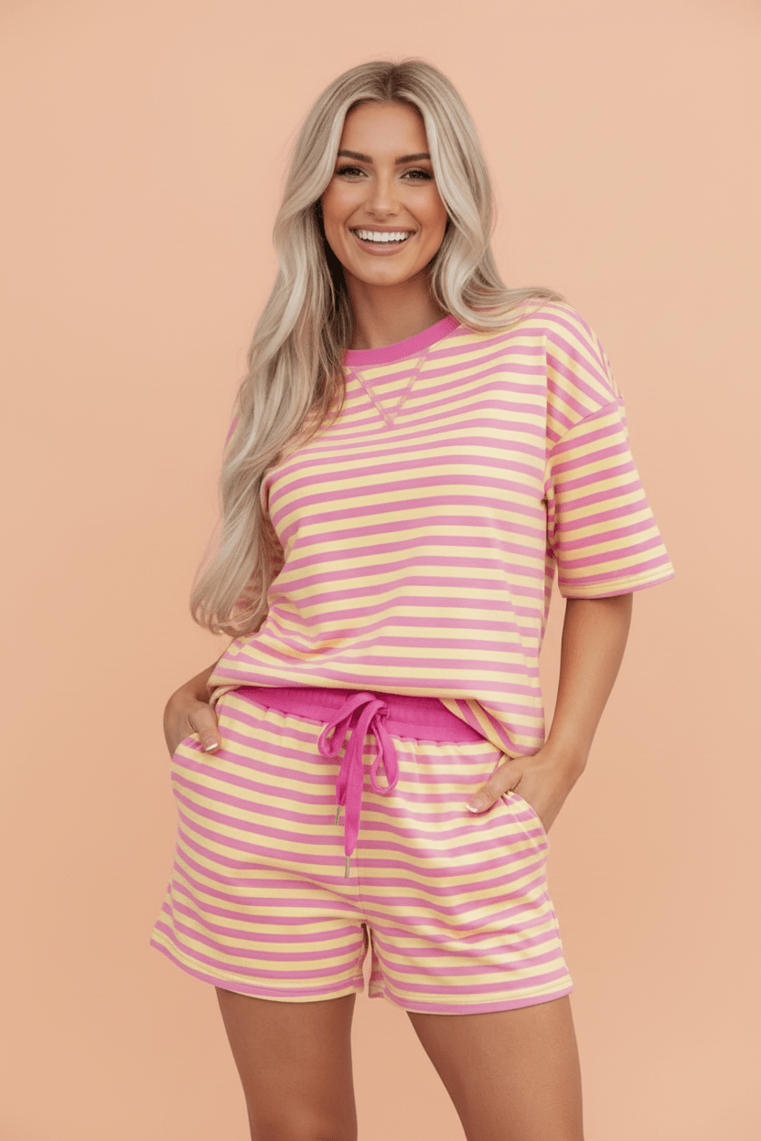 Stripe Terry Knit Top & Shorts Set - Rooted & Reckless Co.