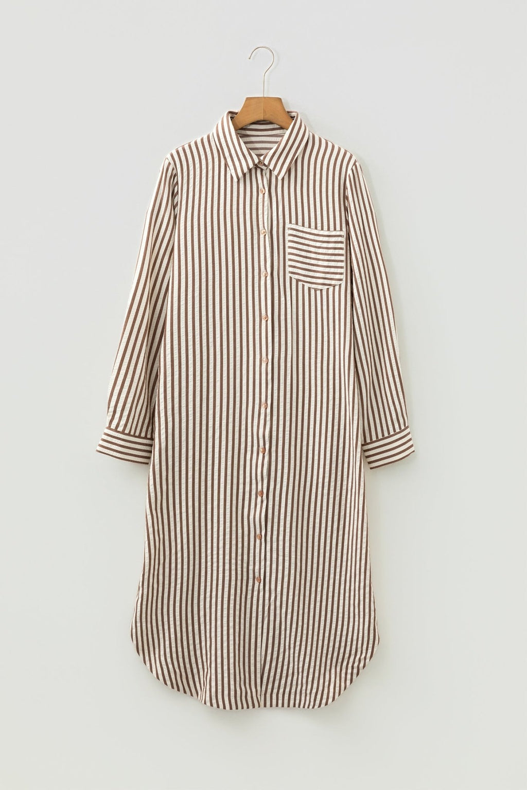 Stripe Textured 3/4 Sleeve Split Hem Midi Dress - Rooted & Reckless Co.