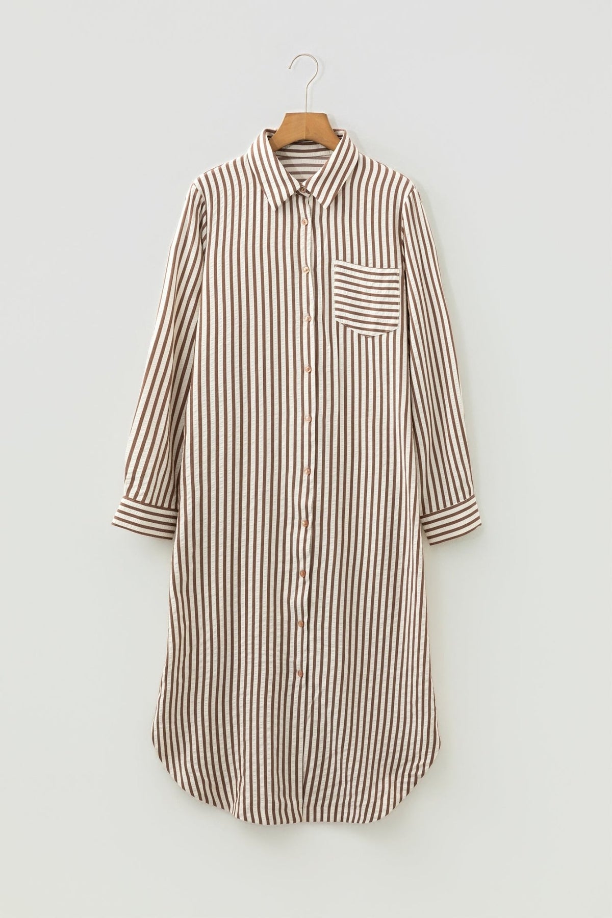 Stripe Textured 3/4 Sleeve Split Hem Midi Dress - Rooted & Reckless Co.