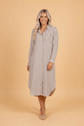 Stripe Textured 3/4 Sleeve Split Hem Midi Dress - Rooted & Reckless Co.
