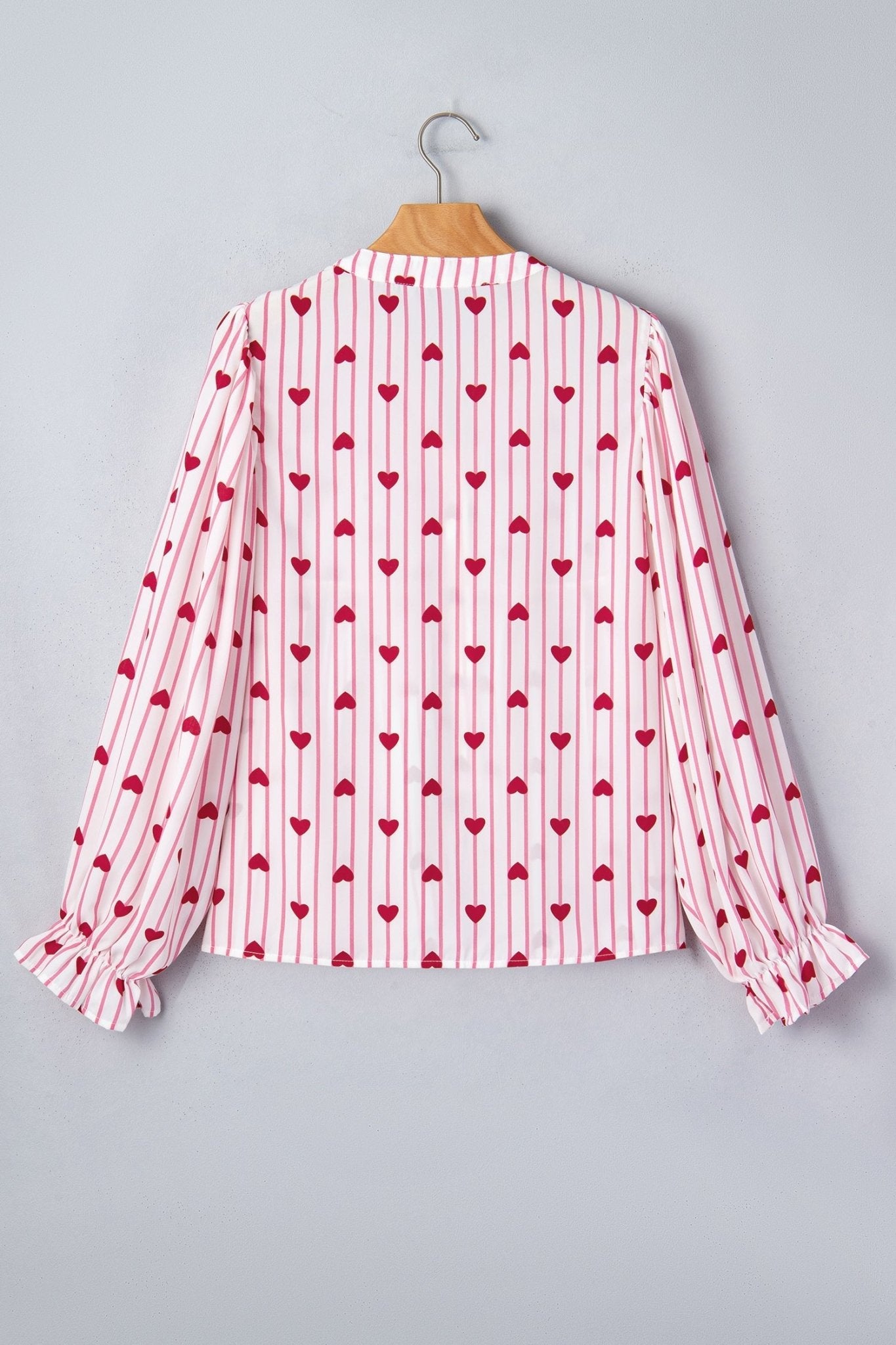 Stripe Textured Heart Flounce Sleeve Shirt - Rooted & Reckless Co.
