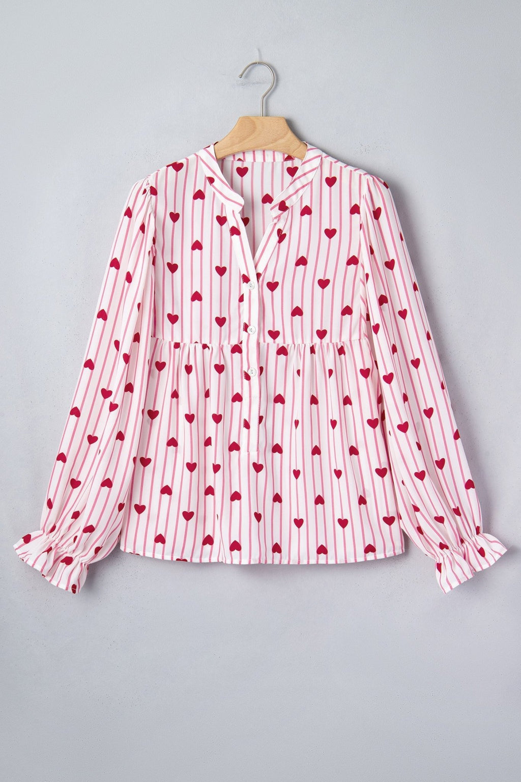 Stripe Textured Heart Flounce Sleeve Shirt - Rooted & Reckless Co.