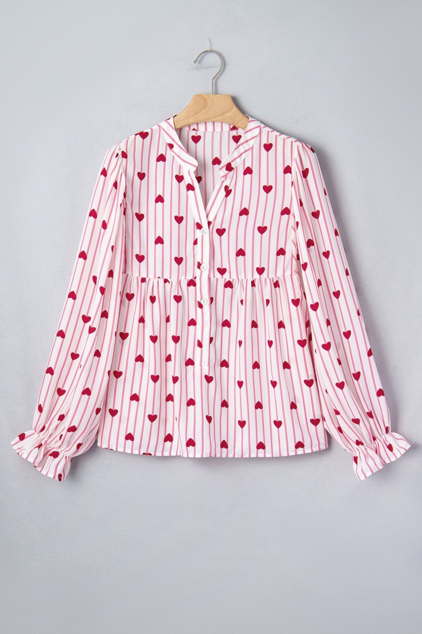 Stripe Textured Heart Flounce Sleeve Shirt - Rooted & Reckless Co.