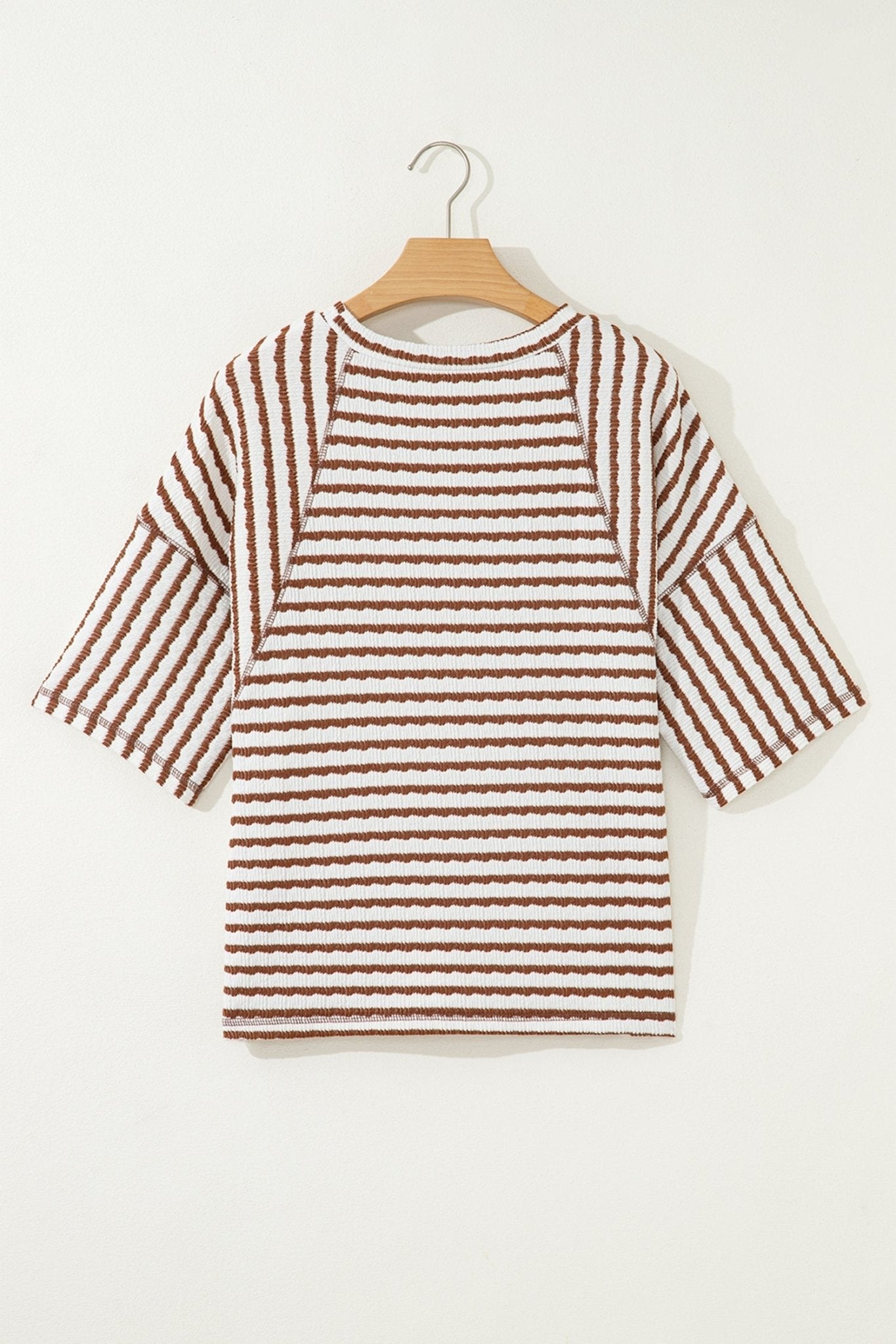Stripe Textured Knit 3/4 Sleeve Top - Rooted & Reckless Co.