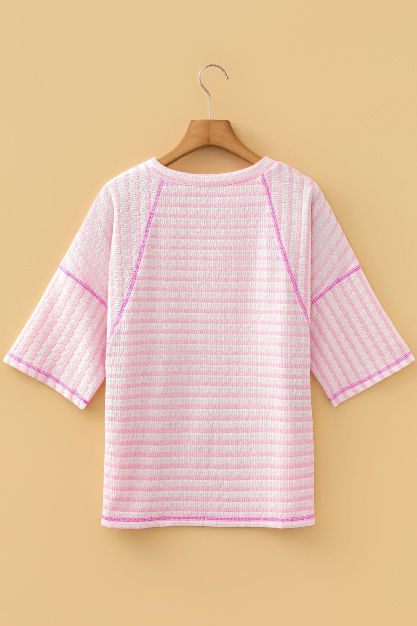 Stripe Textured Knit 3/4 Sleeve Top - Rooted & Reckless Co.