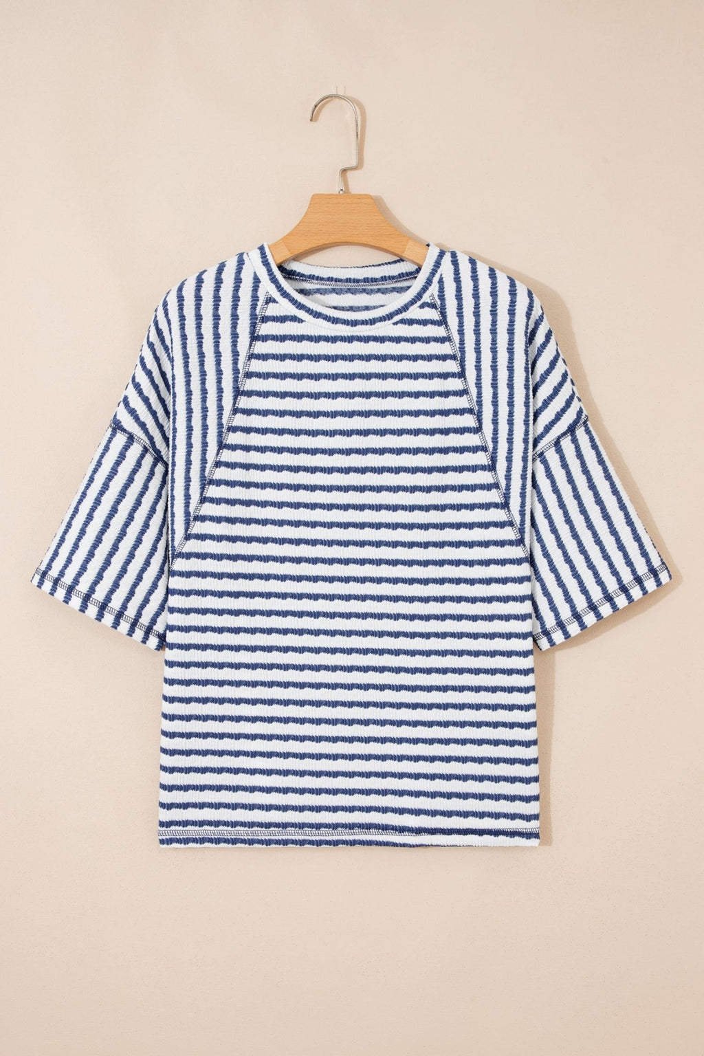 Stripe Textured Knit 3/4 Sleeve Top - Rooted & Reckless Co.