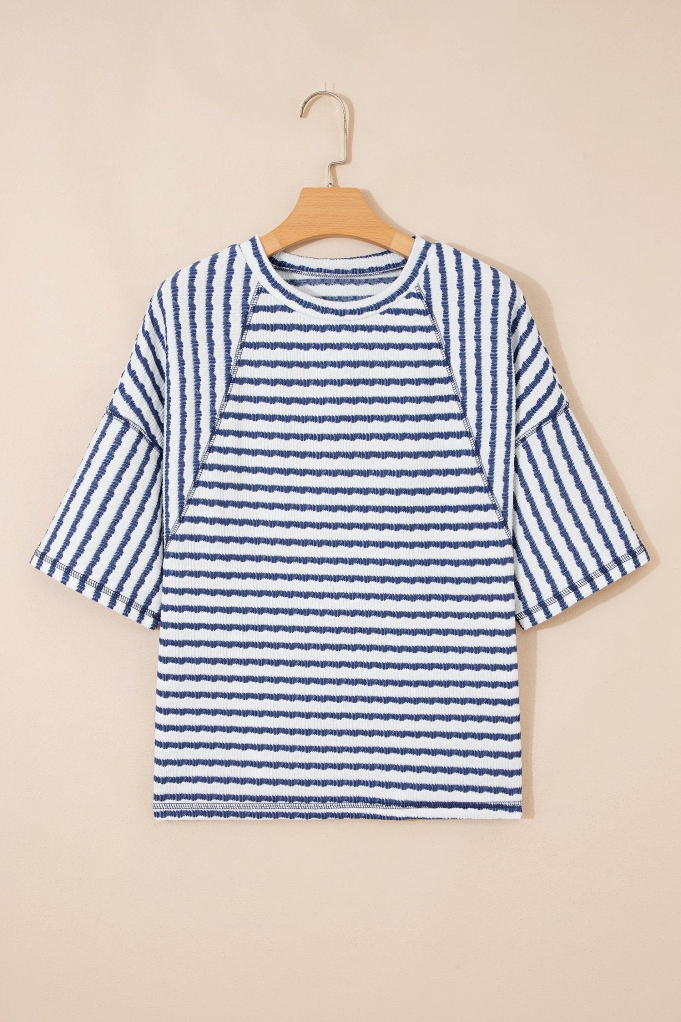 Stripe Textured Knit 3/4 Sleeve Top - Rooted & Reckless Co.