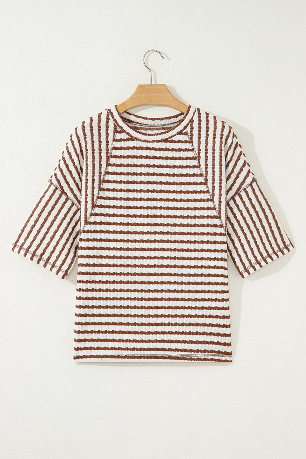 Stripe Textured Knit 3/4 Sleeve Top - Rooted & Reckless Co.