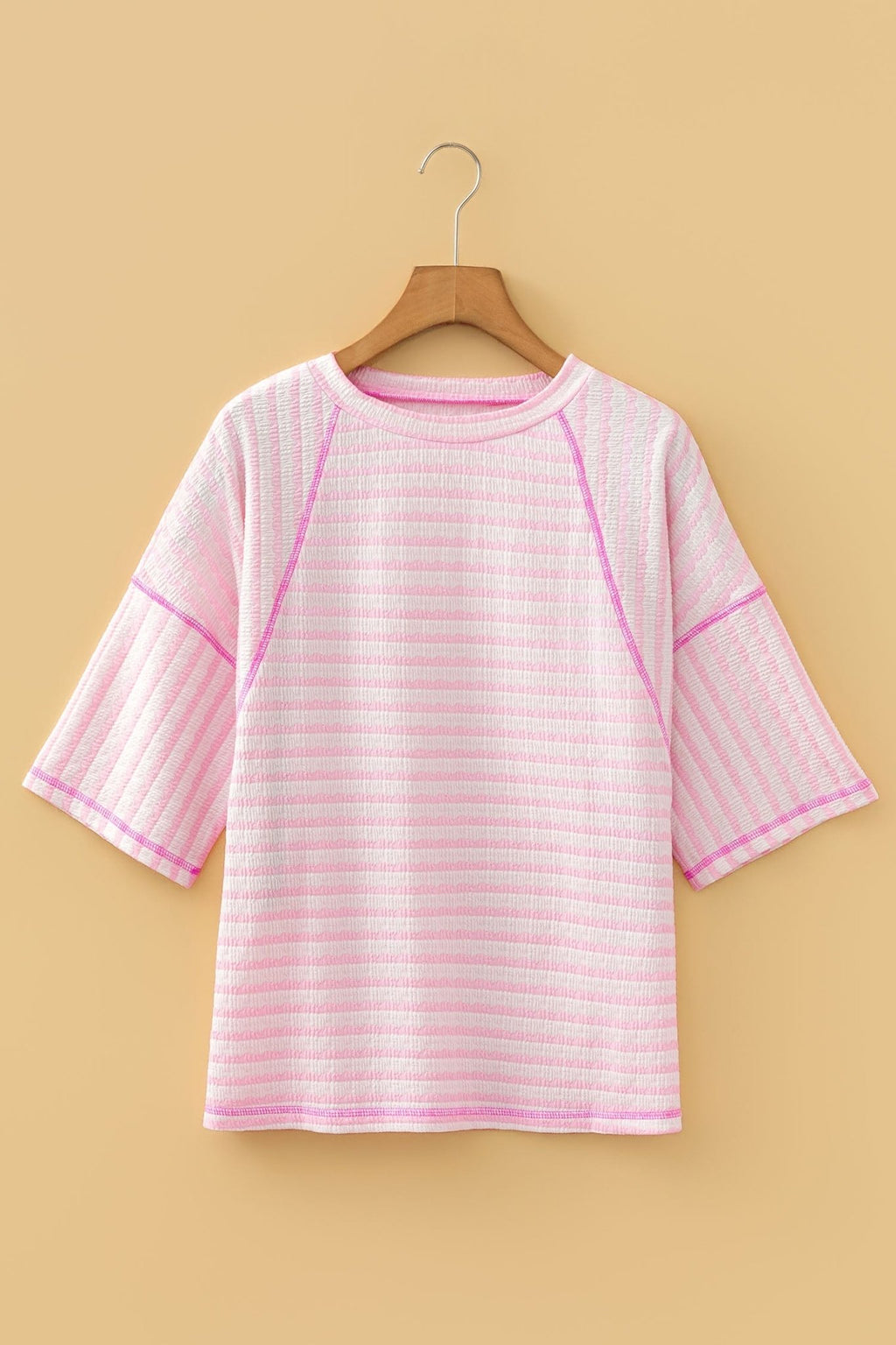 Stripe Textured Knit 3/4 Sleeve Top - Rooted & Reckless Co.