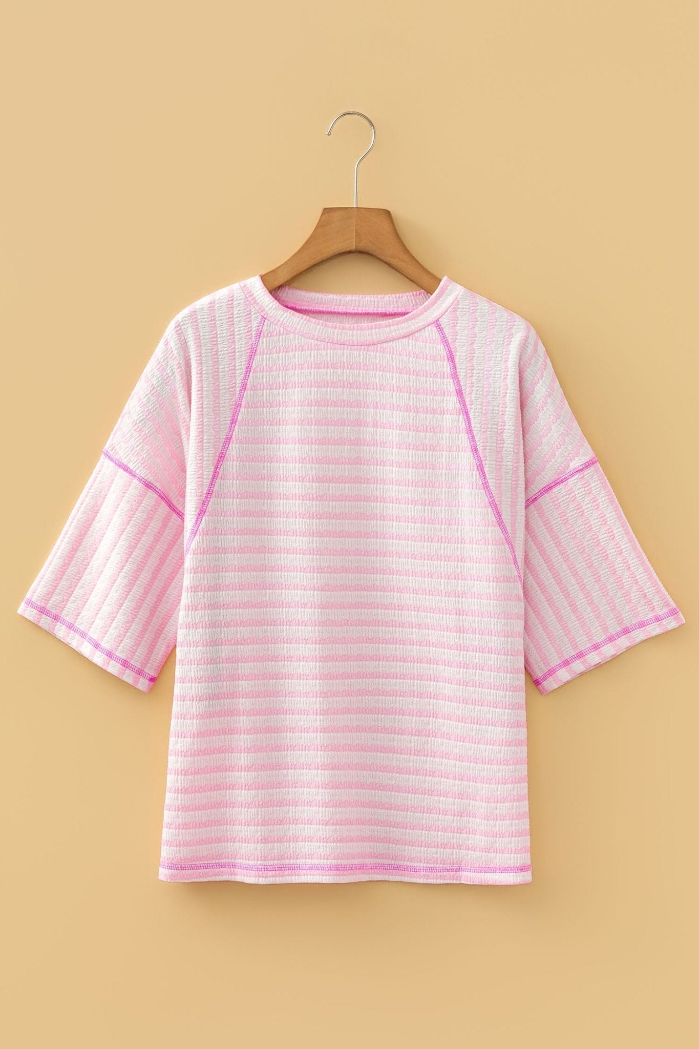 Stripe Textured Knit 3/4 Sleeve Top - Rooted & Reckless Co.