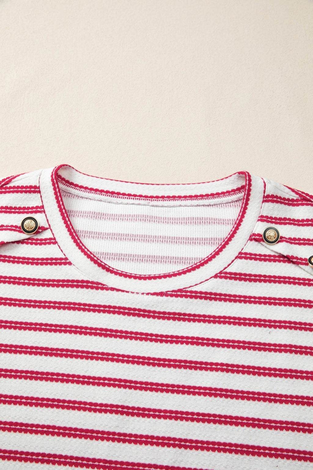 Stripe Textured Knit Buttoned Shoulder Short Sleeve Tee - Rooted & Reckless Co.