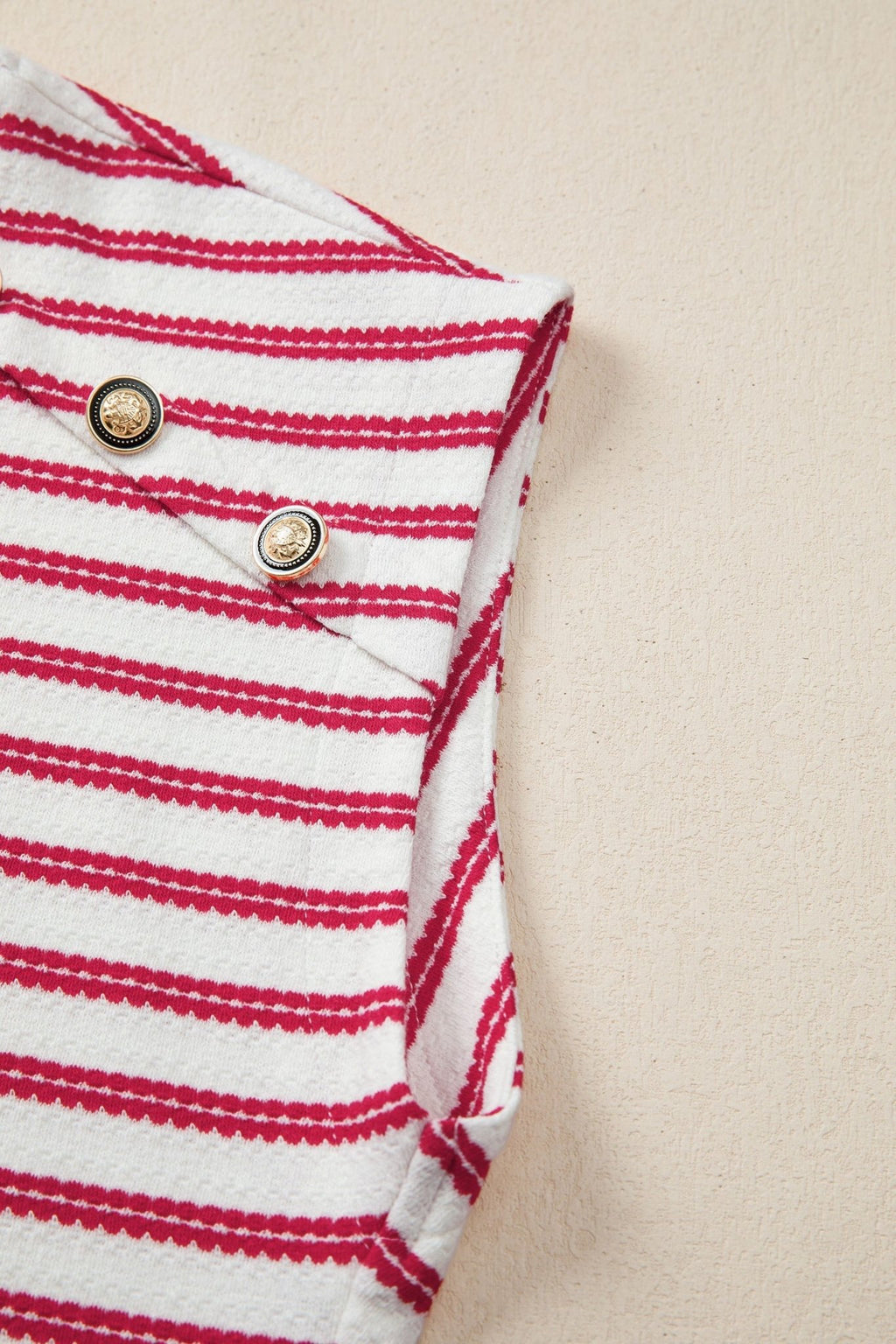 Stripe Textured Knit Buttoned Shoulder Short Sleeve Tee - Rooted & Reckless Co.