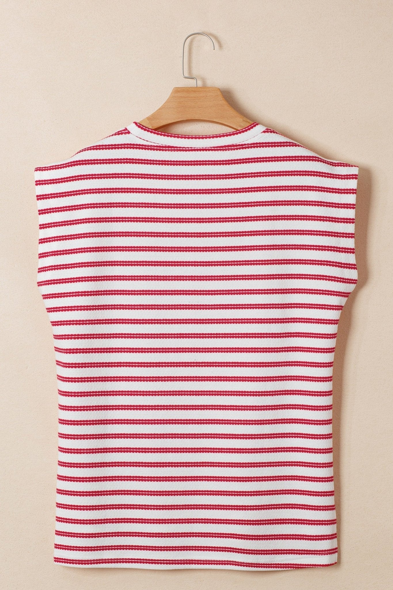 Stripe Textured Knit Buttoned Shoulder Short Sleeve Tee - Rooted & Reckless Co.