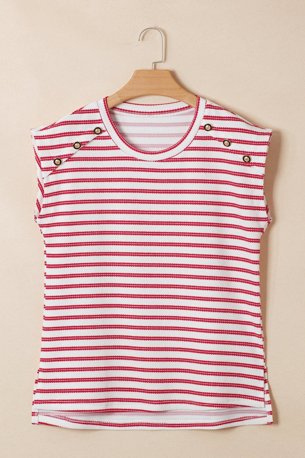 Stripe Textured Knit Buttoned Shoulder Short Sleeve Tee - Rooted & Reckless Co.