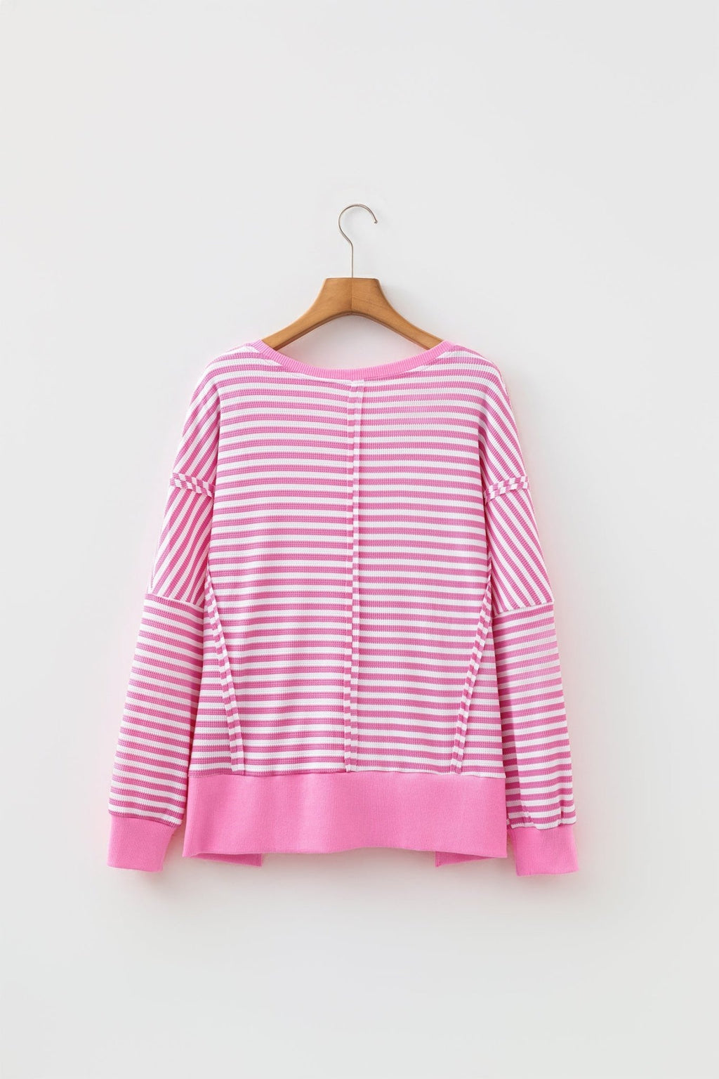 Stripe Textured Knit Exposed Seam Split Hem Sweater - Rooted & Reckless Co.