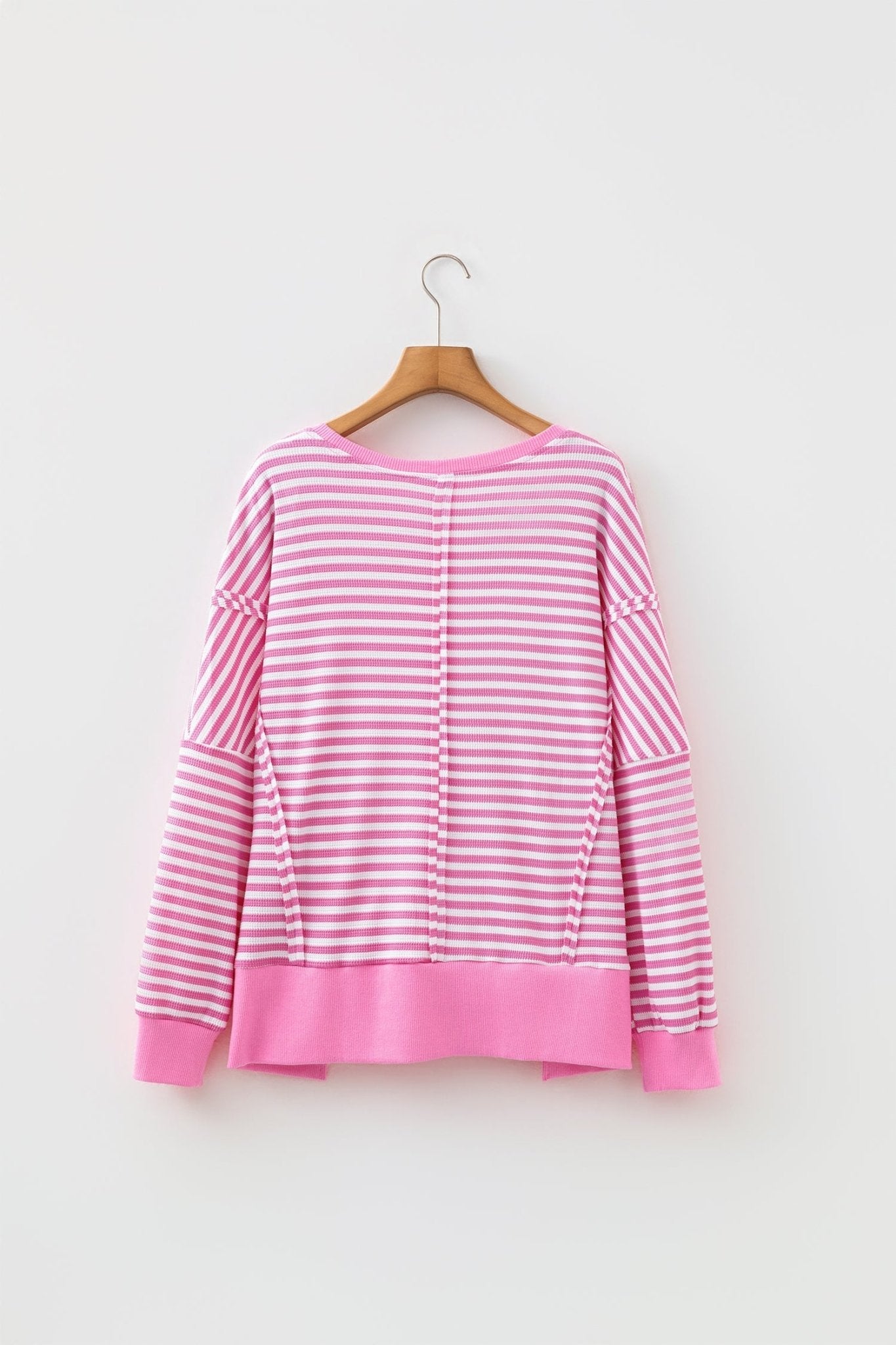 Stripe Textured Knit Exposed Seam Split Hem Sweater - Rooted & Reckless Co.