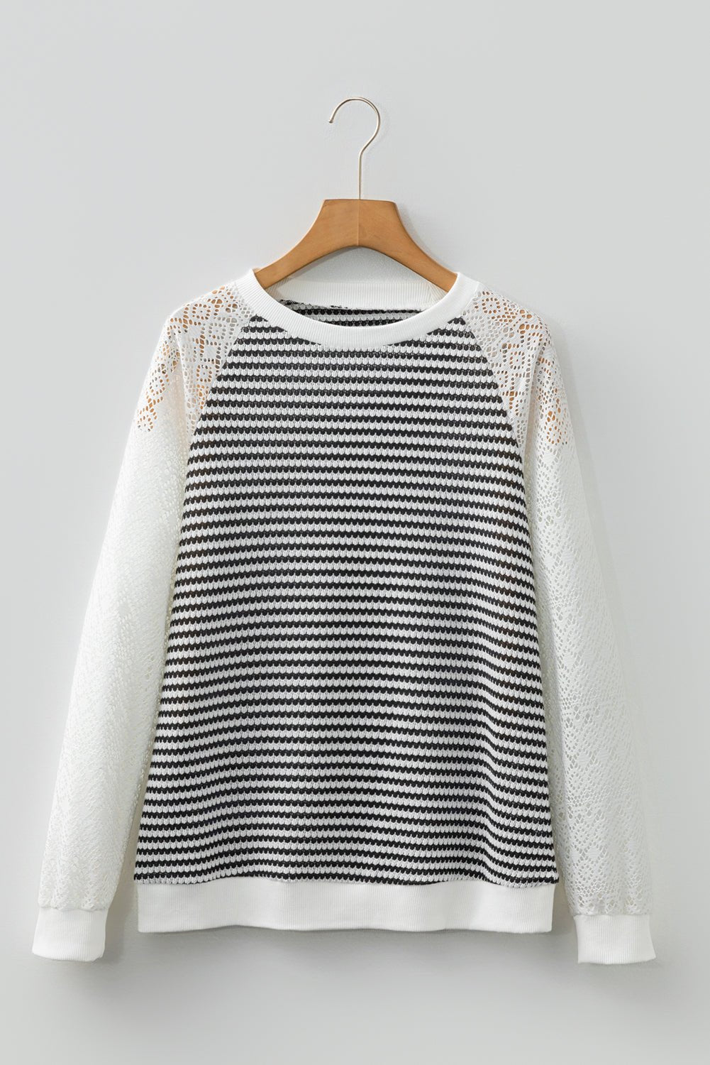 Stripe Textured Knit Lace Patchwork Long Sleeve Top - Rooted & Reckless Co.