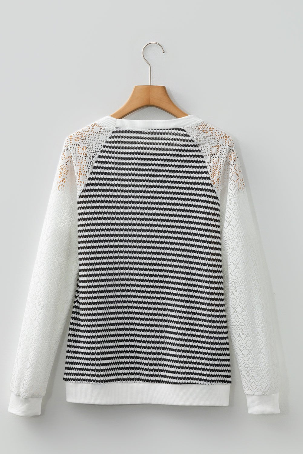 Stripe Textured Knit Lace Patchwork Long Sleeve Top - Rooted & Reckless Co.