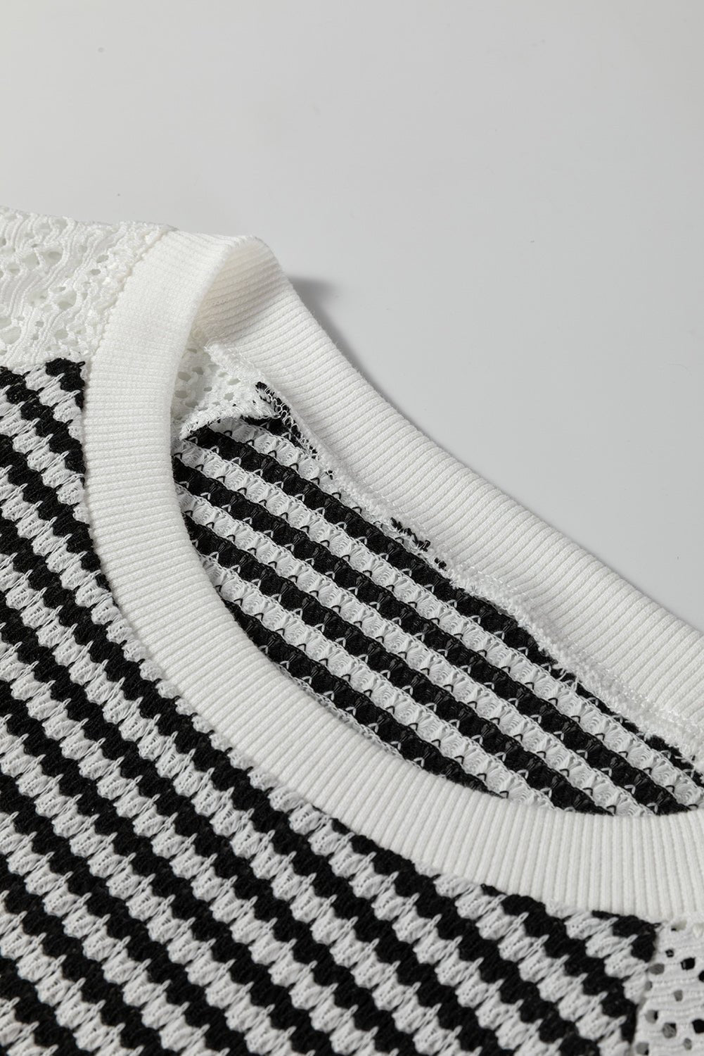 Stripe Textured Knit Lace Patchwork Long Sleeve Top - Rooted & Reckless Co.