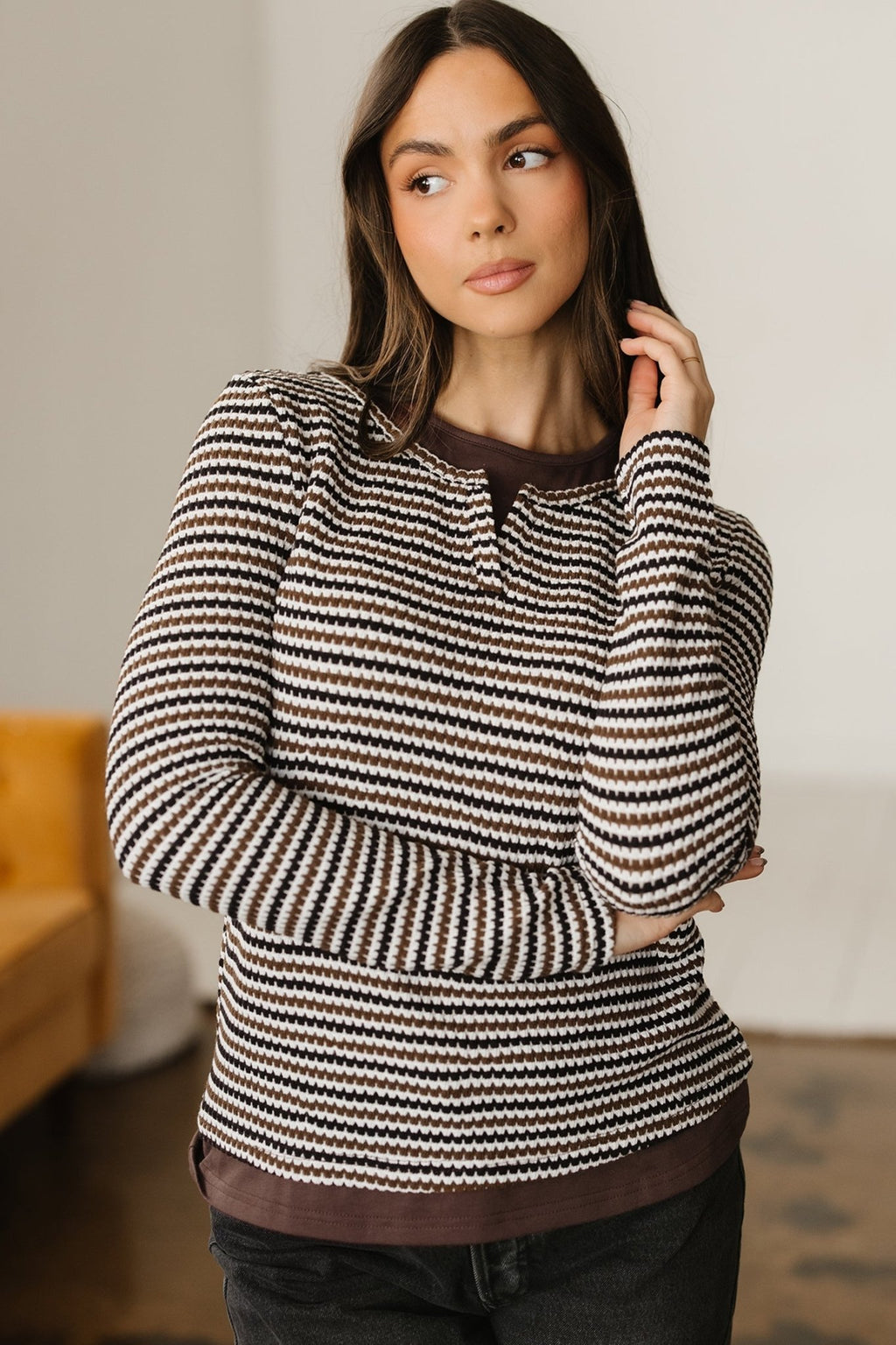 Stripe Textured Knit Long Sleeve T-Shirt - Rooted & Reckless Co.
