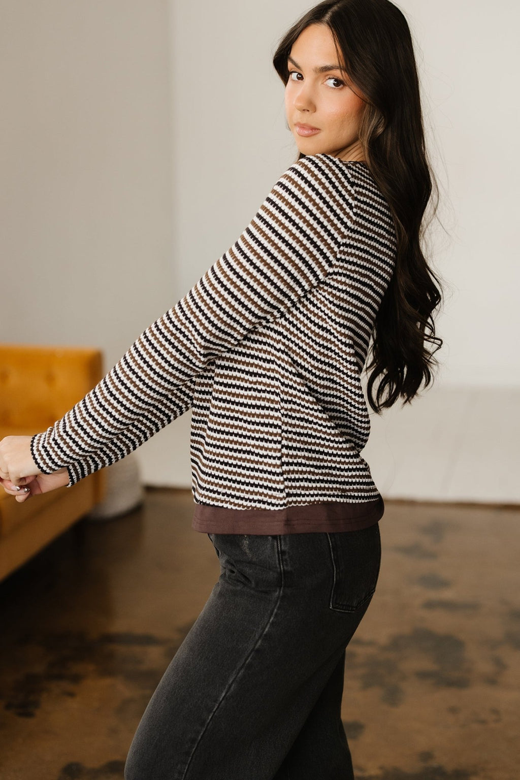Stripe Textured Knit Long Sleeve T-Shirt - Rooted & Reckless Co.