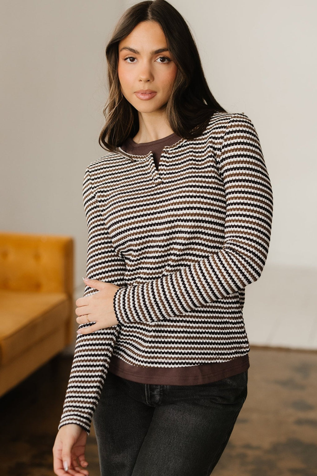 Stripe Textured Knit Long Sleeve T-Shirt - Rooted & Reckless Co.