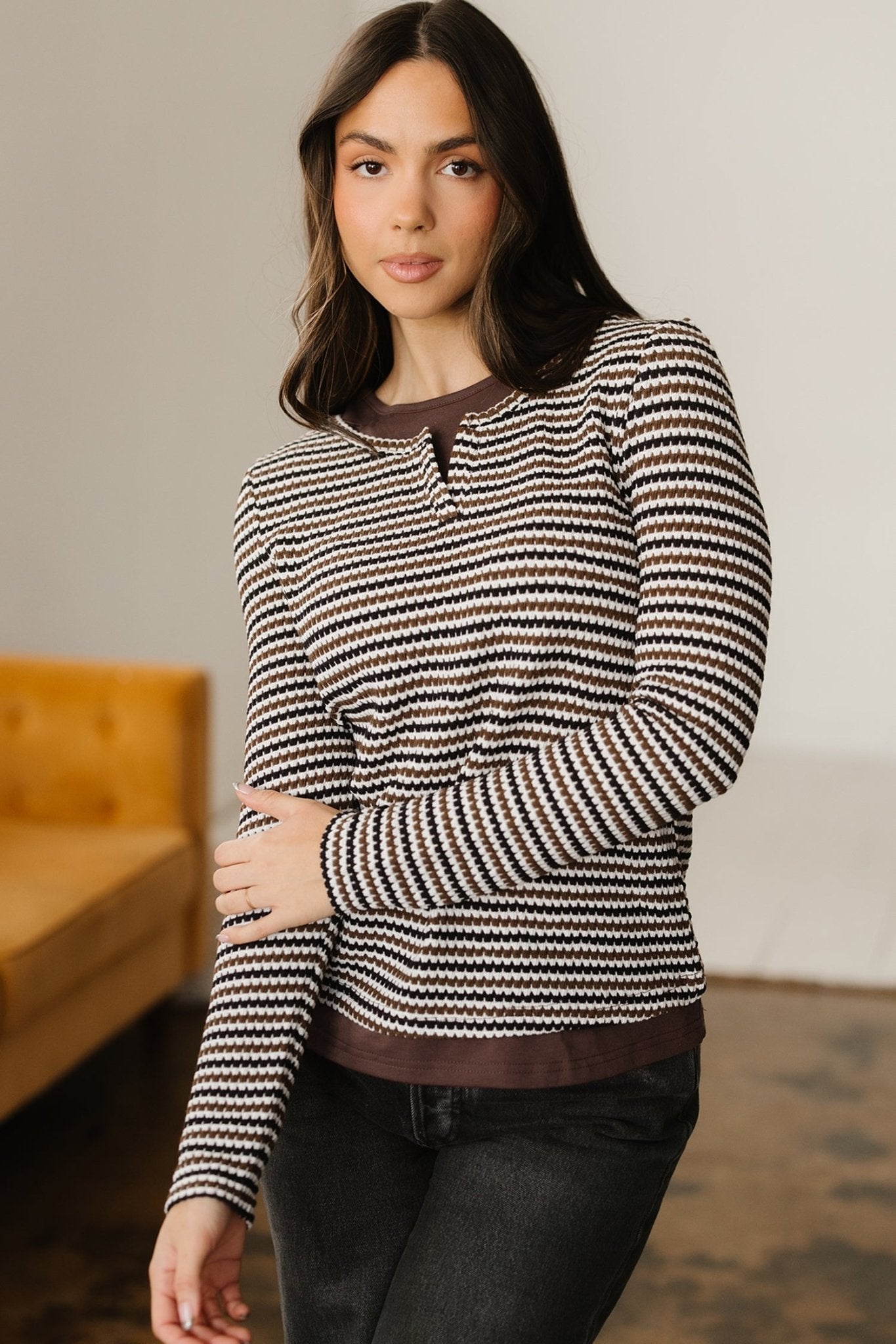 Stripe Textured Knit Long Sleeve T-Shirt - Rooted & Reckless Co.