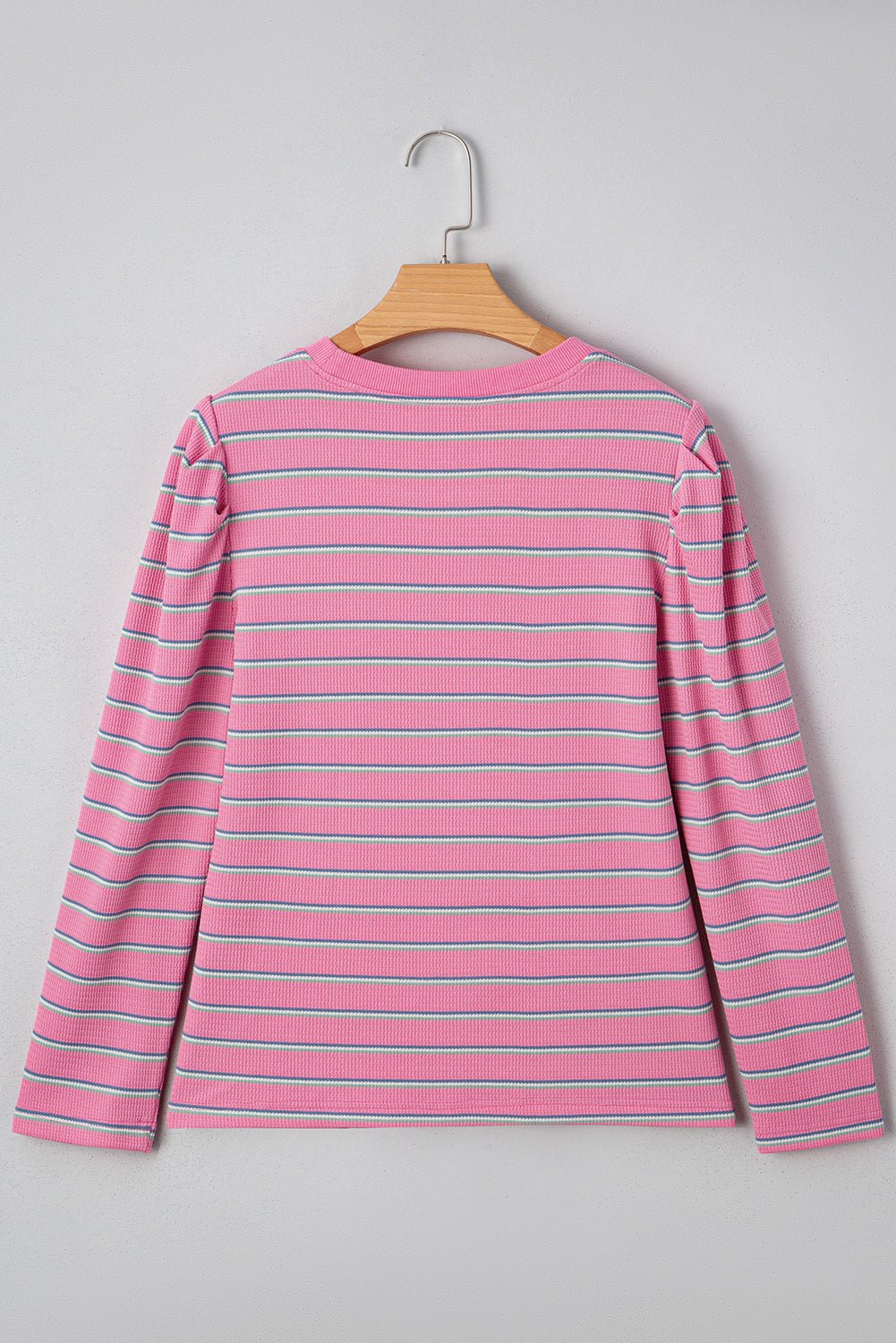 Stripe Textured Knit Round Neck Long Sleeve Top - Rooted & Reckless Co.
