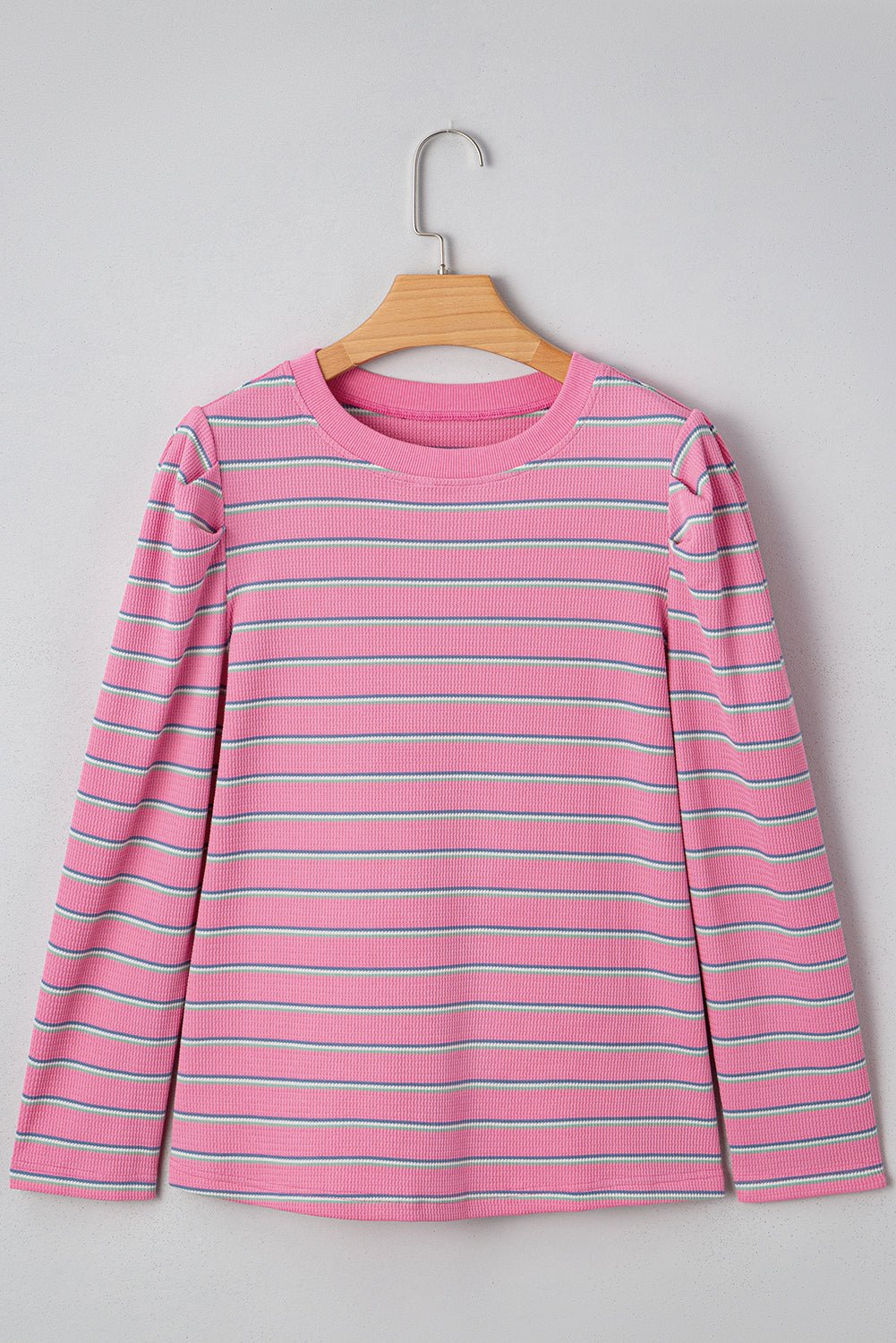 Stripe Textured Knit Round Neck Long Sleeve Top - Rooted & Reckless Co.
