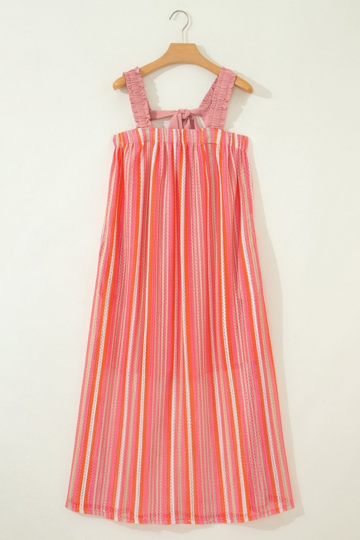 Stripe Textured Knit Ruffle Tie Back Maxi Dress - Rooted & Reckless Co.