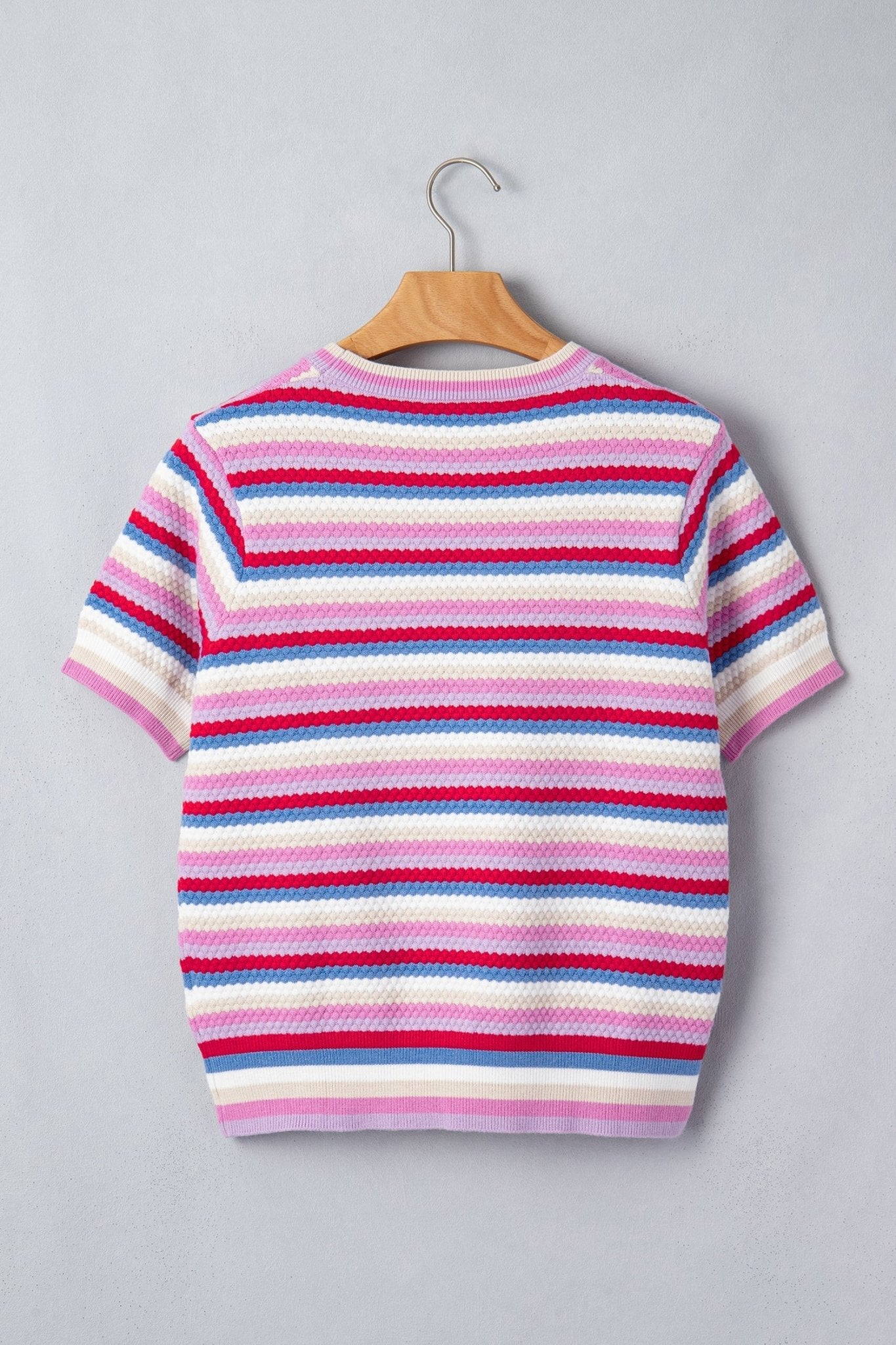 Stripe Textured Knit Short Sleeve Sweater - Rooted & Reckless Co.