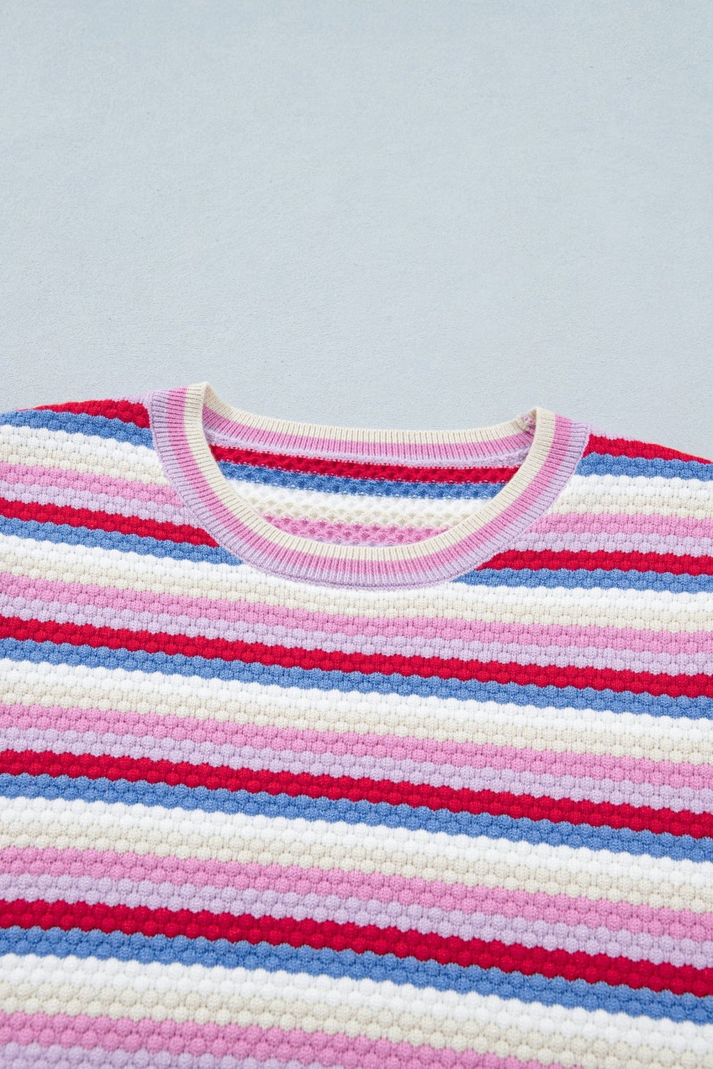 Stripe Textured Knit Short Sleeve Sweater - Rooted & Reckless Co.